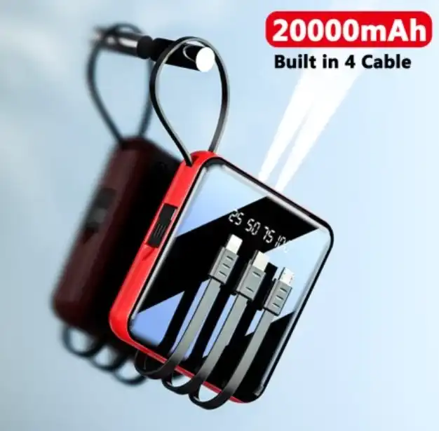 20000mAh Portable Mini Power Bank Mirror Screen LED Display Powerbank